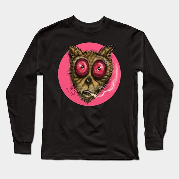 Scraggly Cat Smoking Long Sleeve T-Shirt by david93950